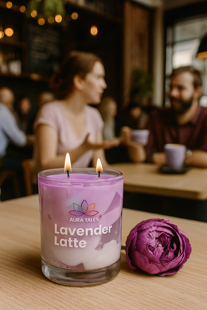Lavender Latte Scented Candle | Aromatherapy Candle | Lavender & Vanilla Fragrances AuraTales