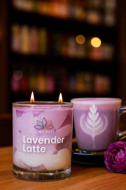 Lavender Latte Scented Candle | Aromatherapy Candle | Lavender & Vanilla Fragrances AuraTales