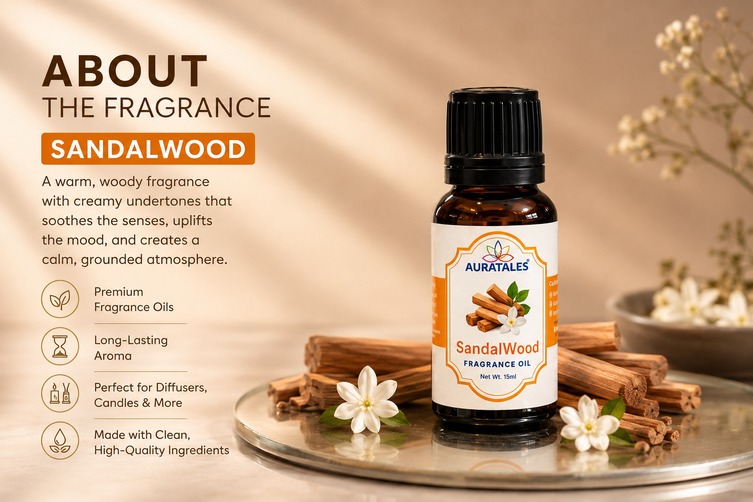SandalWood Fragrance Oil Pack of 2 |30ml | Used in Diffusers, Candles, Air Fresheners, Soaps (Copy) AuraTales
