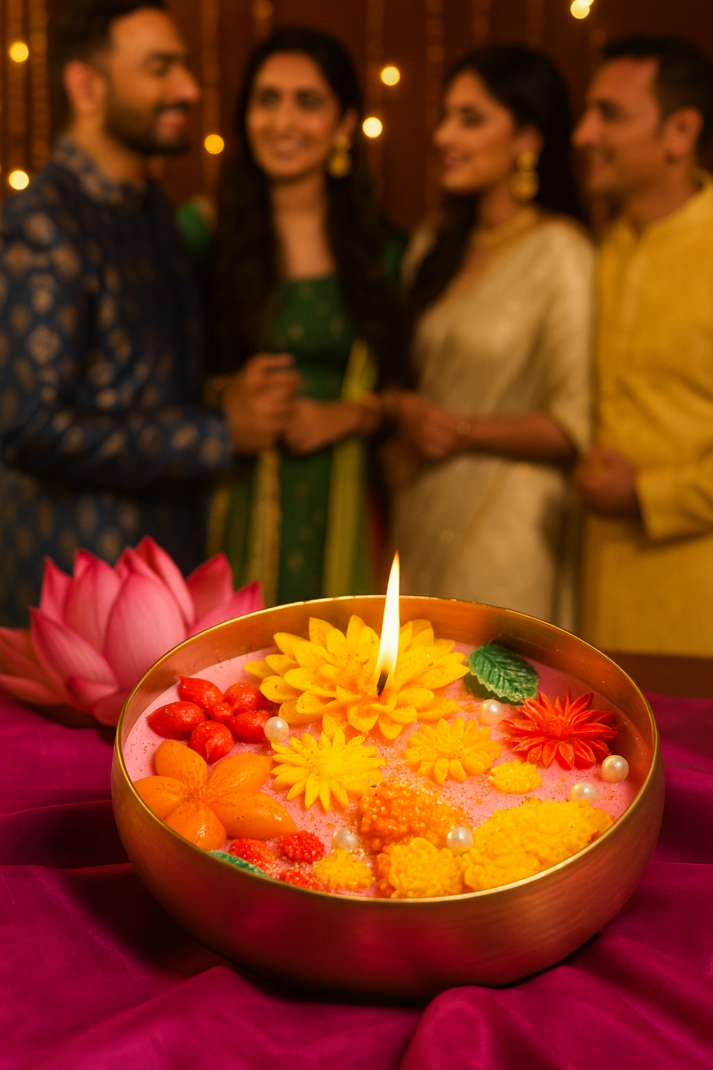 Close-up of fragrance blend oud, rose, saffron soy wax candle