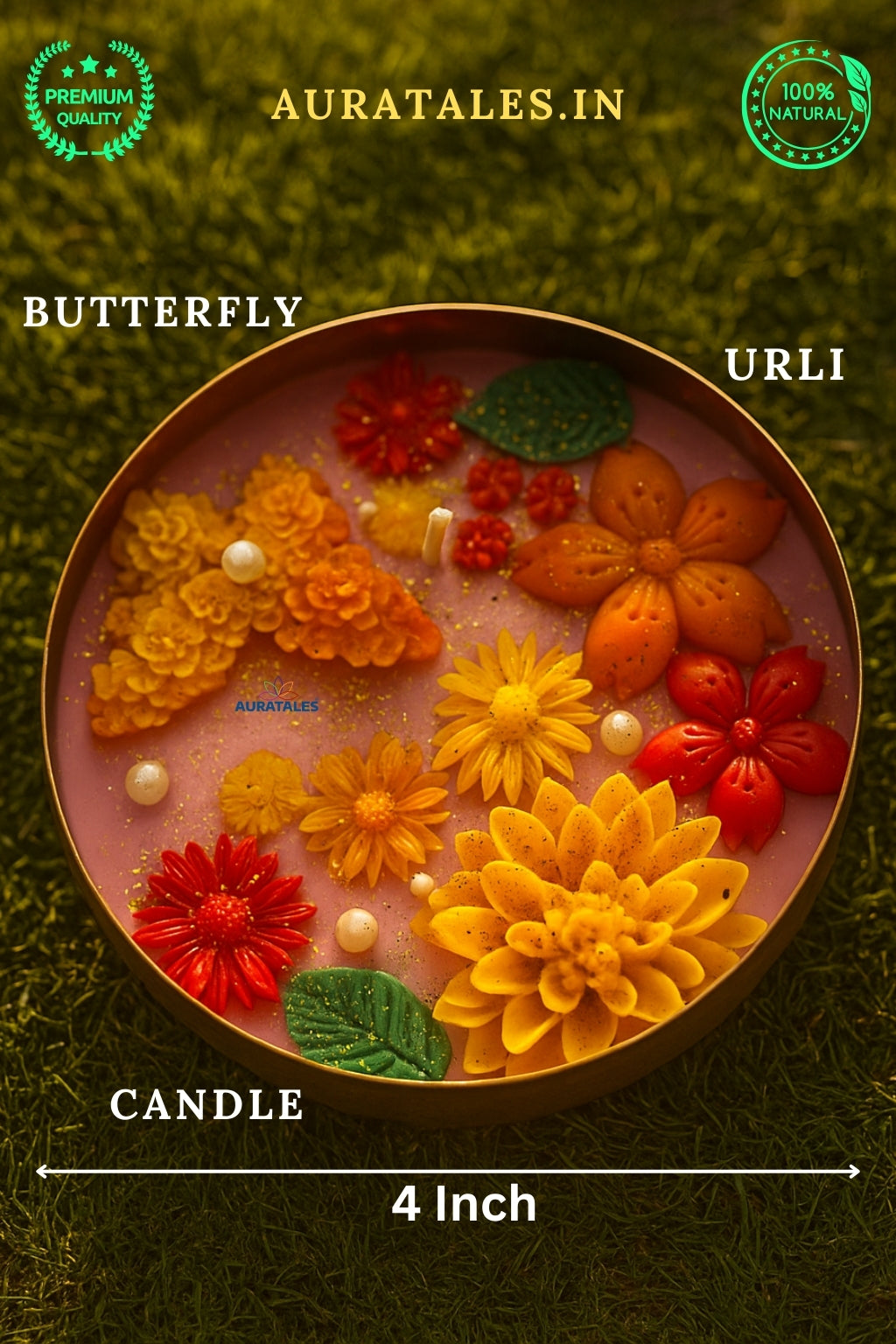 Golden Butterfly Urli Candle - Rose Oudh Rose Saffron | For Festival & Gifting AuraTales
