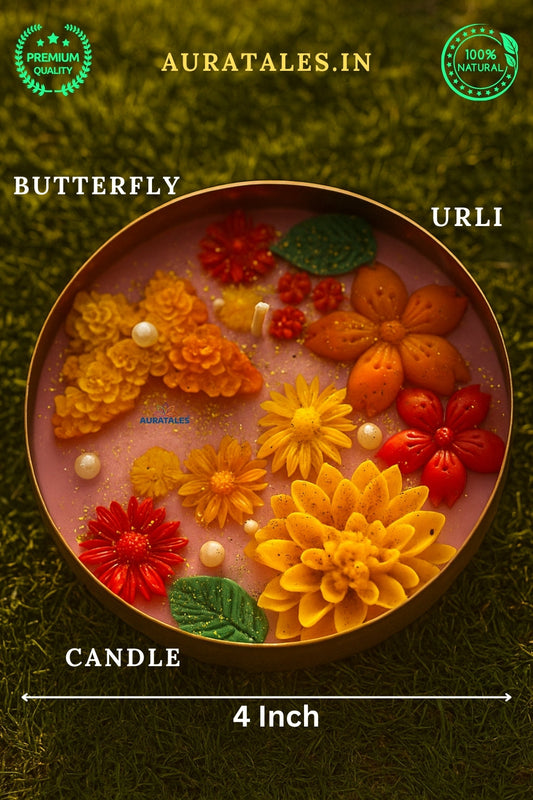 Golden Butterfly Urli Candle - Rose Oudh Rose Saffron | For Festival & Gifting AuraTales