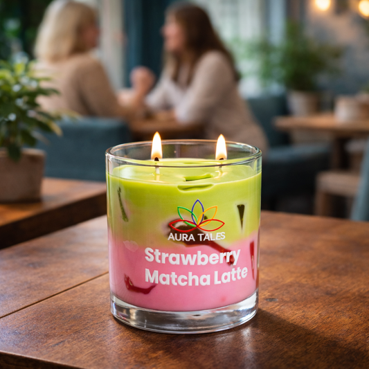 Strawberry Matcha Latte Scented Candle | Aromatherapy Candle | Strawberry & Matcha Fragrances AuraTales