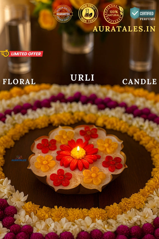 Floral Urli Soy Wax Candle - Jasmine, Oud, Sandlewood & Lavender  | Festival, Decor & Gifting AuraTales