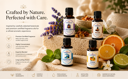 Fragrance Oil for Diffusers | Pack of 4 | 60ml | Best for Aromatherapy | Helps in Meditation | Used in Home, Candle, Diffusers, Air Fresheners (Lavender, Musk, Ocean-Mist, Citrus) AuraTales