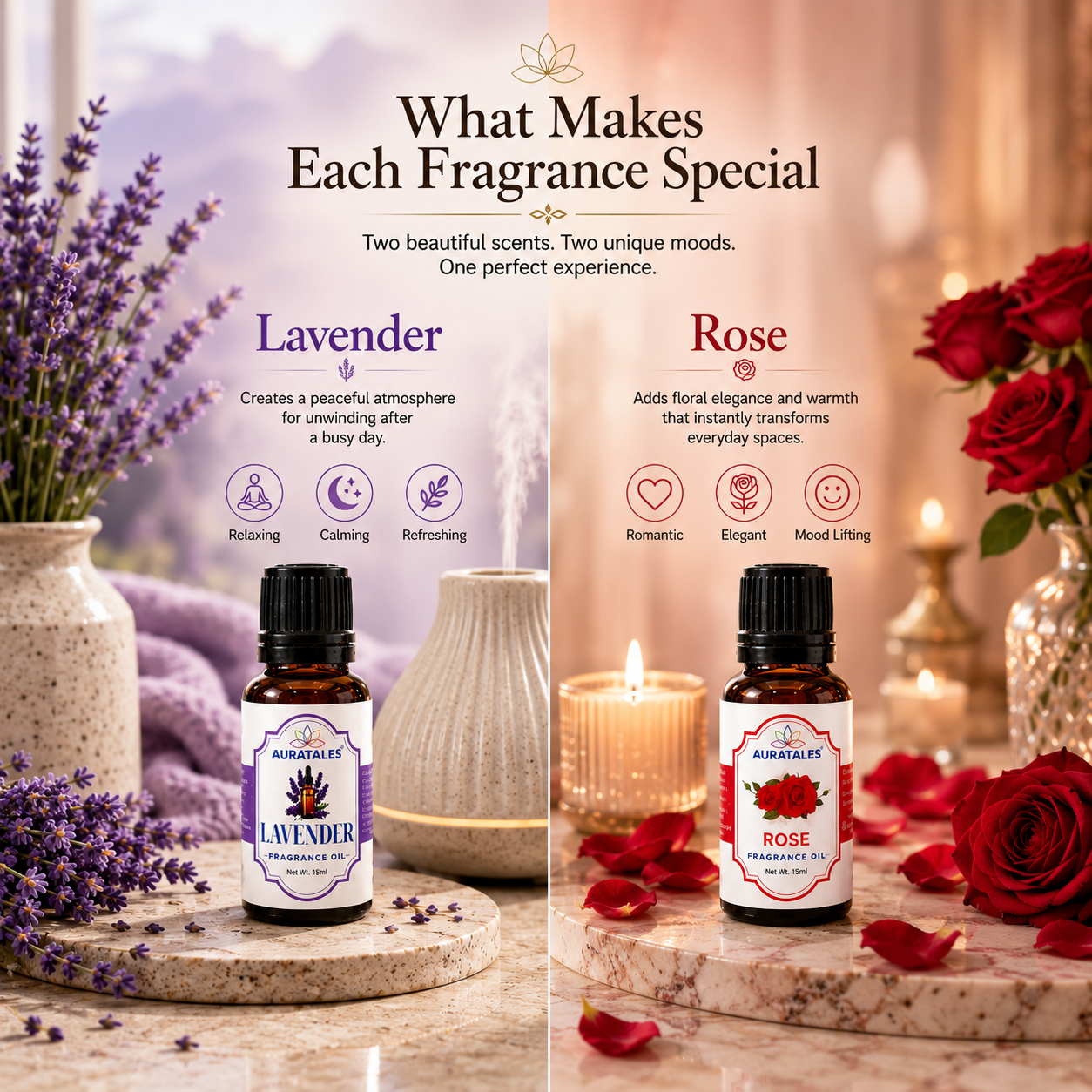 Lavender, Rose Fragrance Oil |30 ml| Pack of 2|Used in Diffusers, Candles, Air Fresheners, Soaps AuraTales
