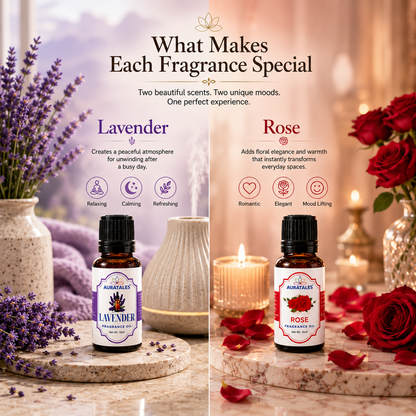 Lavender, Rose Fragrance Oil |30 ml| Pack of 2|Used in Diffusers, Candles, Air Fresheners, Soaps AuraTales