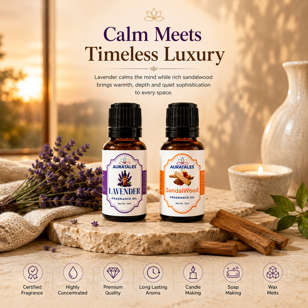 Lavender, Sandalwood Fragrance Oil |30 ml| Pack of 2|Used in Diffusers, Candles, Air Fresheners, Soaps AuraTales