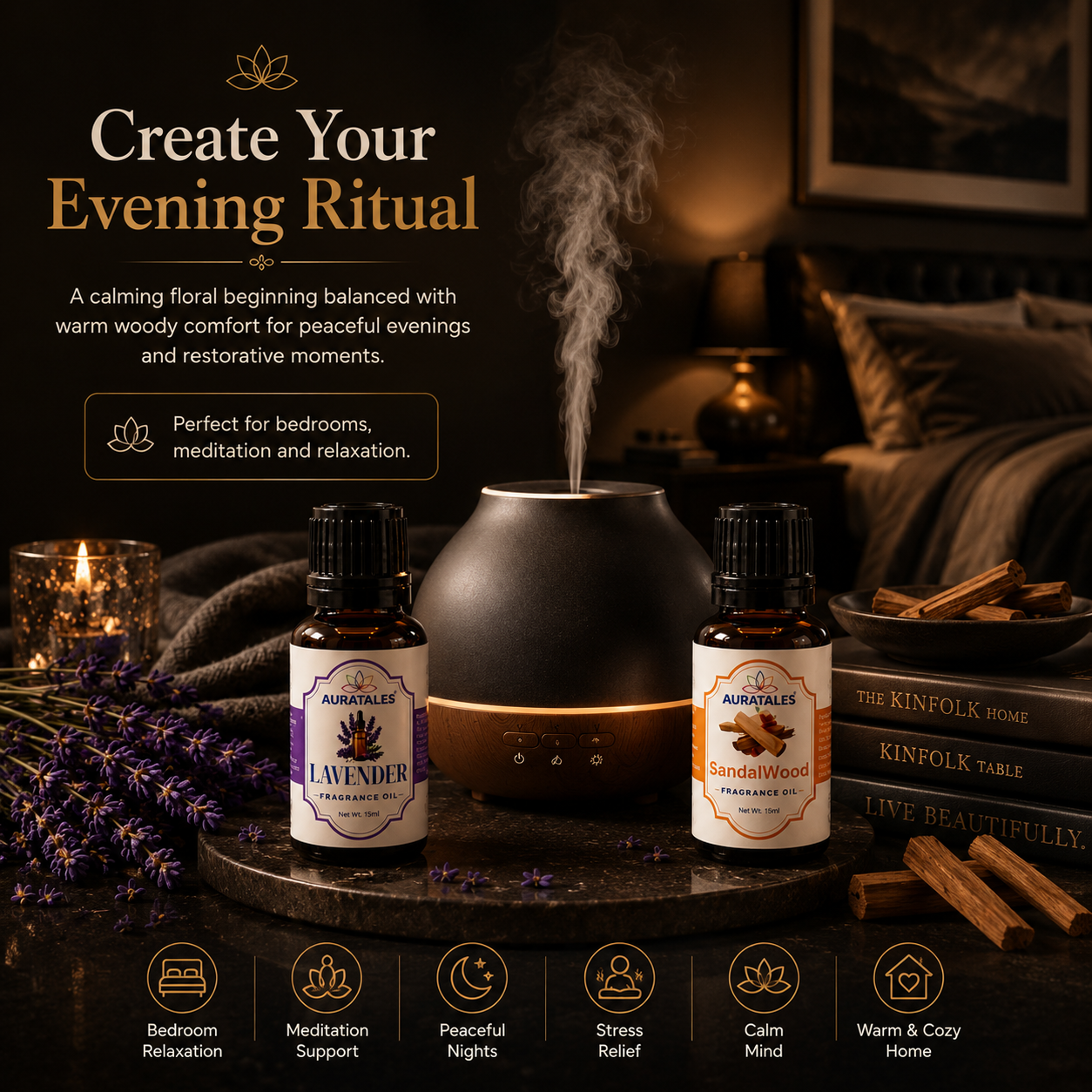 Lavender, Sandalwood Fragrance Oil |30 ml| Pack of 2|Used in Diffusers, Candles, Air Fresheners, Soaps AuraTales