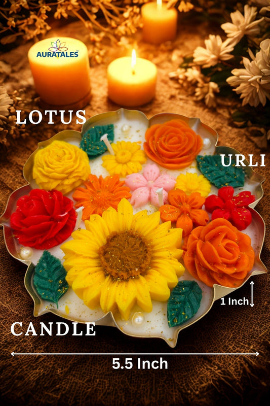 Lotus Urli Candle handcrafted in lotus-shaped vessel with Oudh Rose Saffron fragrance.