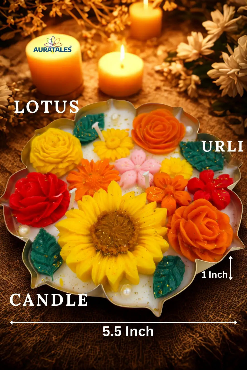 Lotus Urli Candle handcrafted in lotus-shaped vessel with Oudh Rose Saffron fragrance.