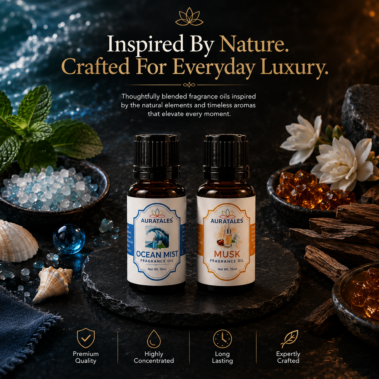 Ocean Mist, Musk Fragrance Oil |30 ml| Pack of 2| Used in Diffusers, Candles, Air Fresheners, Soaps AuraTales