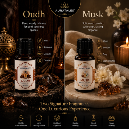 Oud & Musk Fragrance Oil |30 ml| Pack of 2| Used in Diffusers, Candles, Air Fresheners, Soaps AuraTales