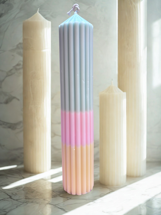 Pillar Candle Dual Color Thick Lines | Festive Gifting & Home Decor-Medium AuraTales