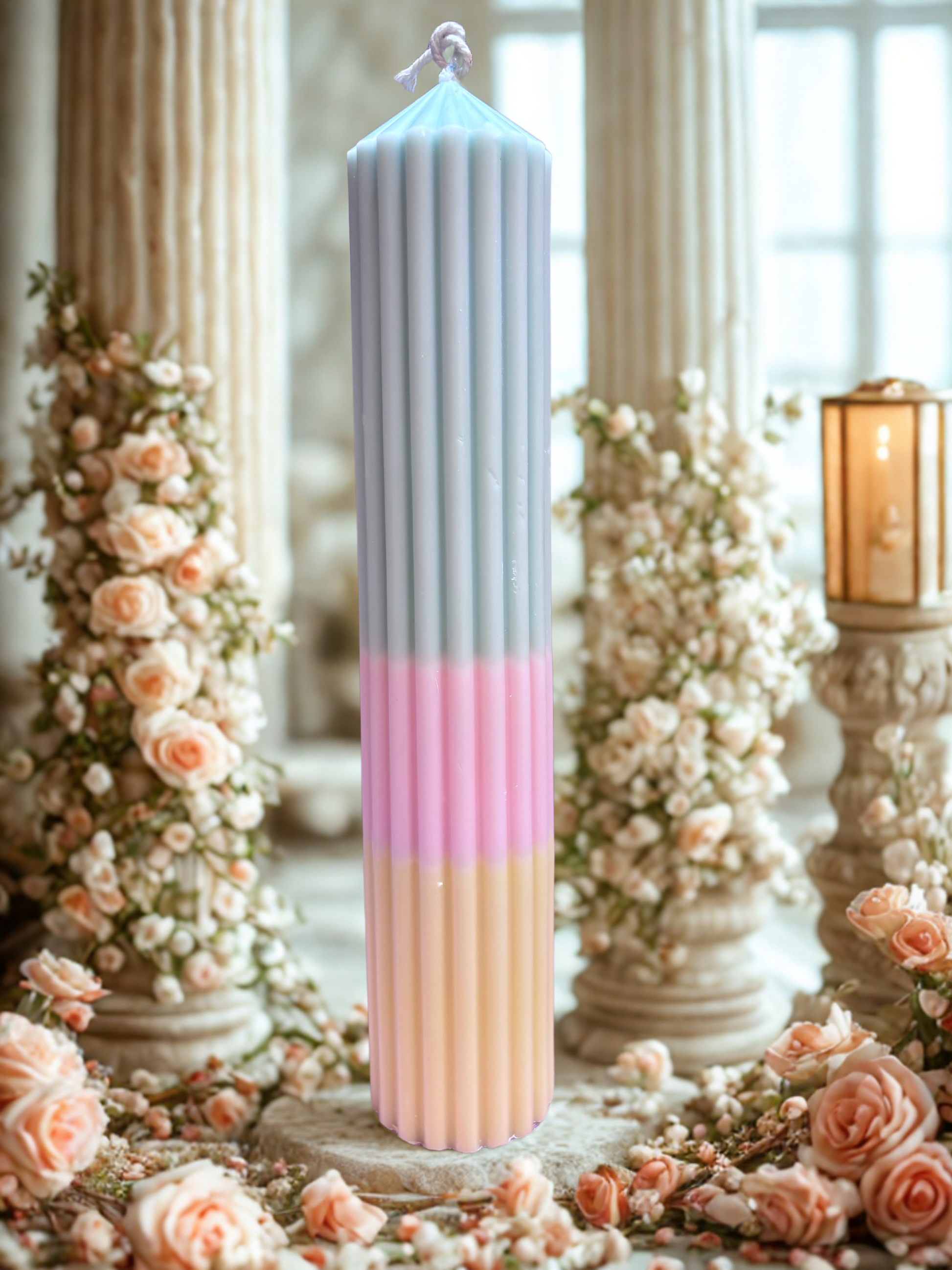 Pillar Candle Dual Color Thick Lines | Festive Gifting & Home Decor-Medium AuraTales