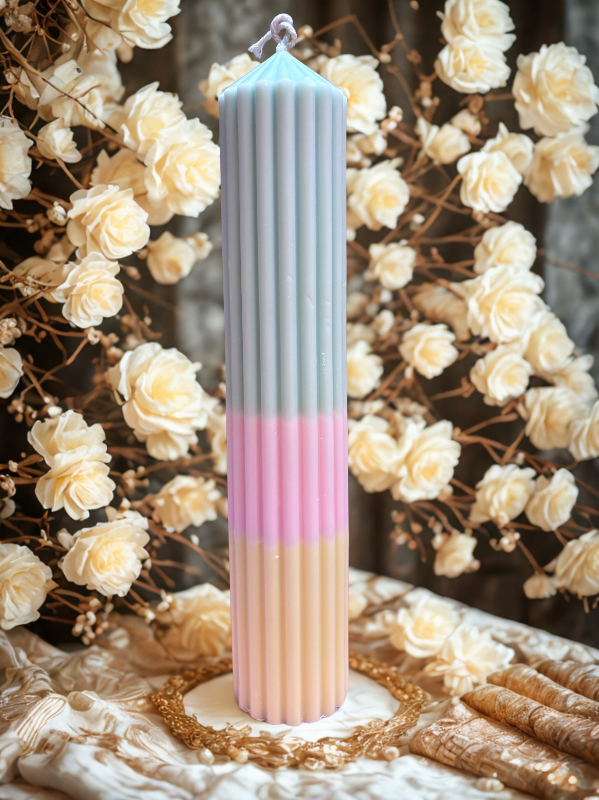 Pillar Candle Dual Color Thick Lines | Festive Gifting & Home Decor-Medium AuraTales
