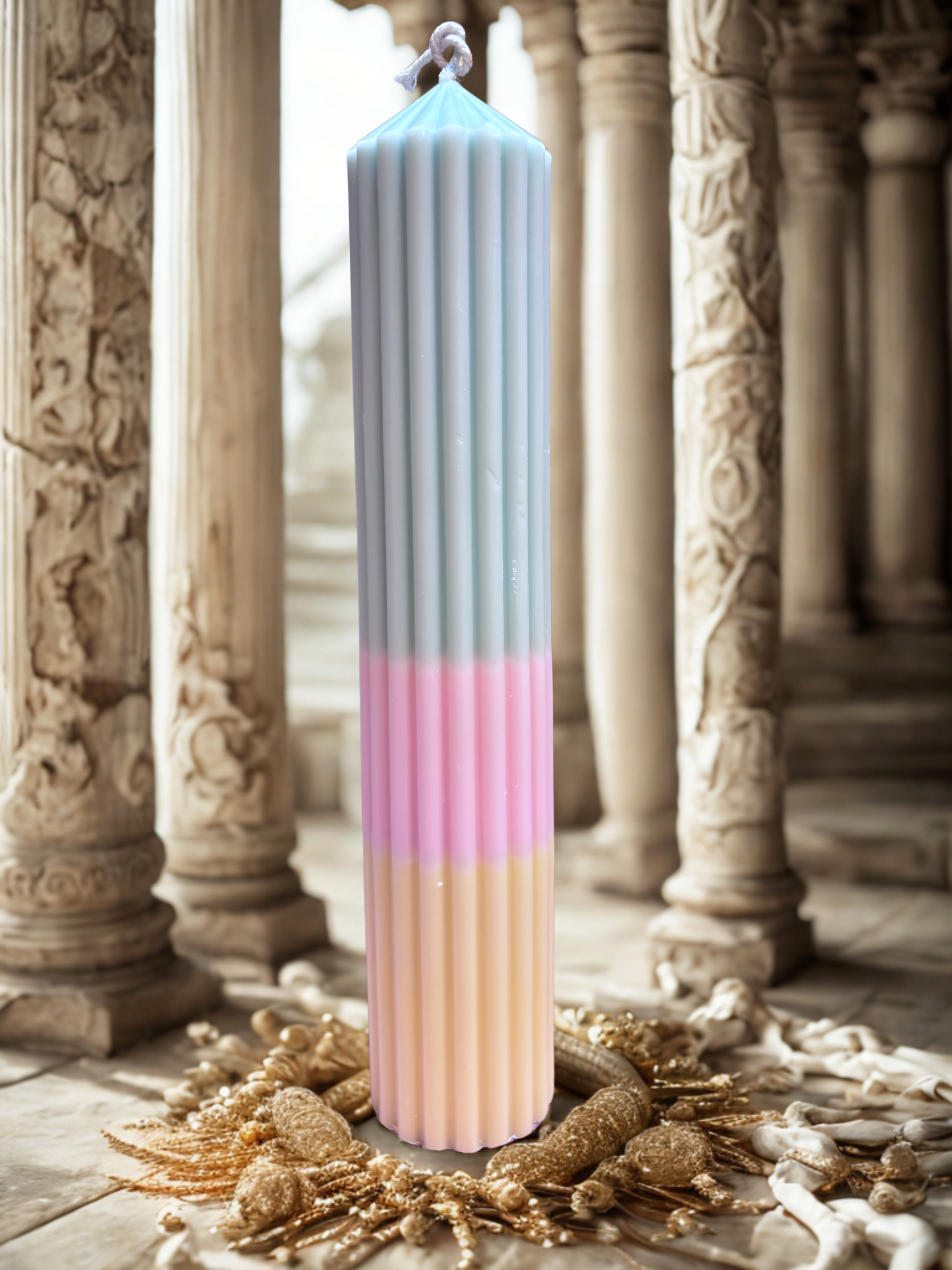 Pillar Candle Dual Color Thick Lines | Festive Gifting & Home Decor-Medium AuraTales
