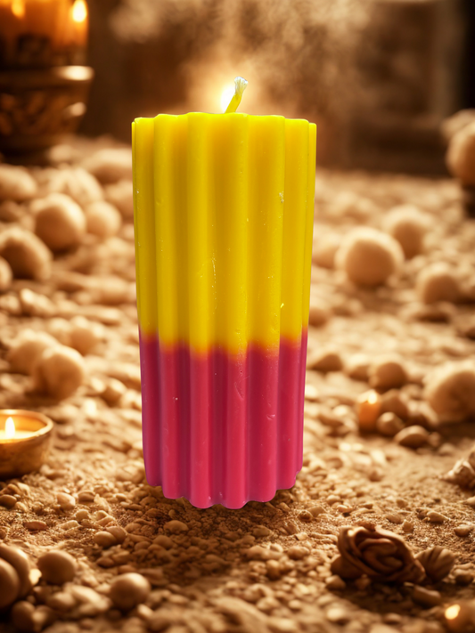 Pillar Candle Dual Color Thick Lines | Festive Gifting & Home Decor-Medium AuraTales