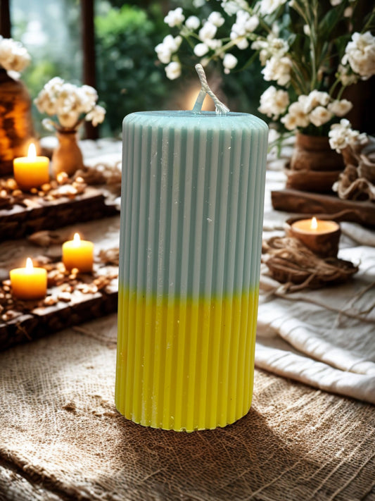 Pillar Candle Dual Color Thin Lines | Festive Gifting & Home Decor-Medium AuraTales