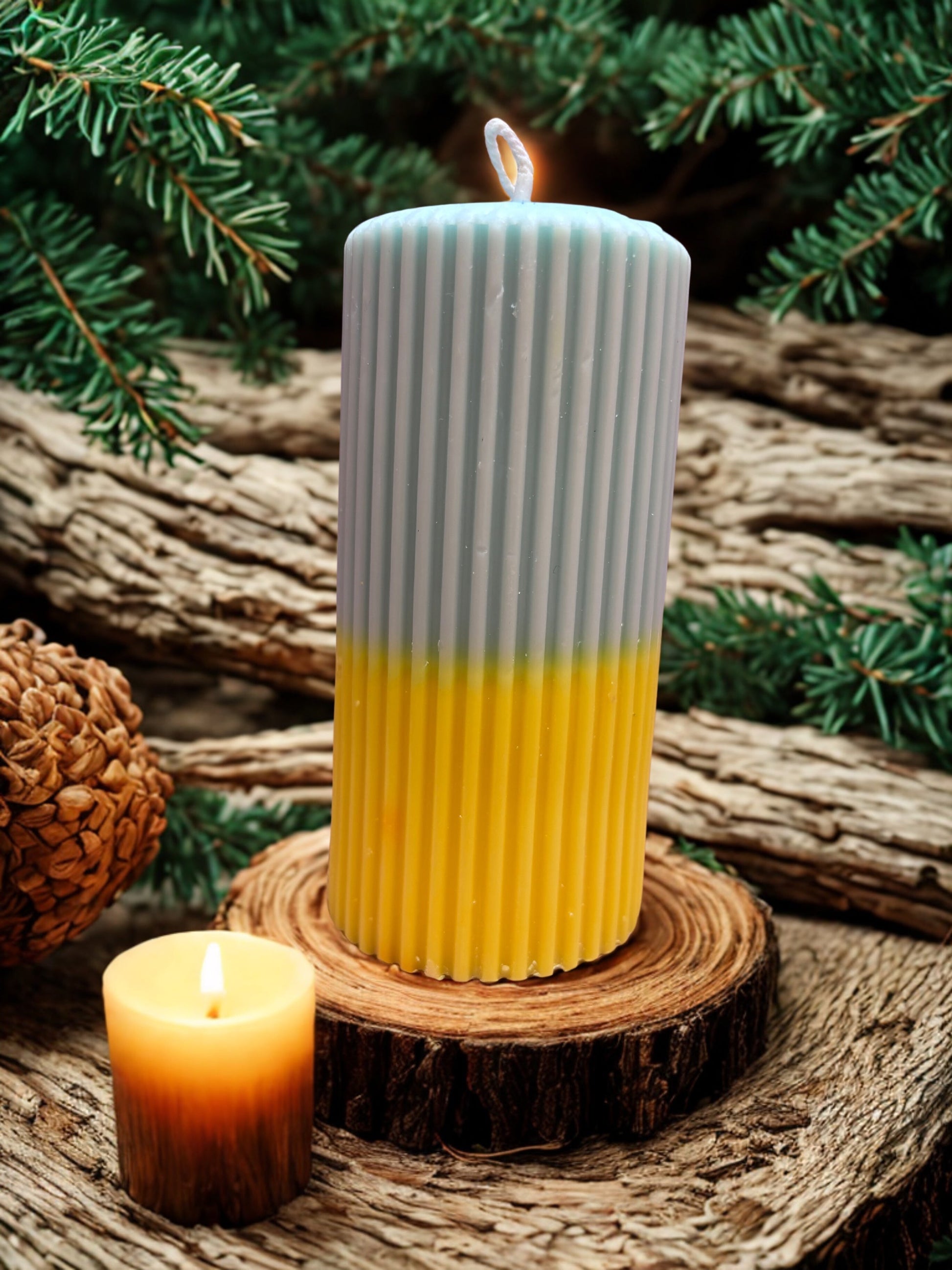 Pillar Candle Dual Color Thin Lines | Festive Gifting & Home Decor-Medium AuraTales