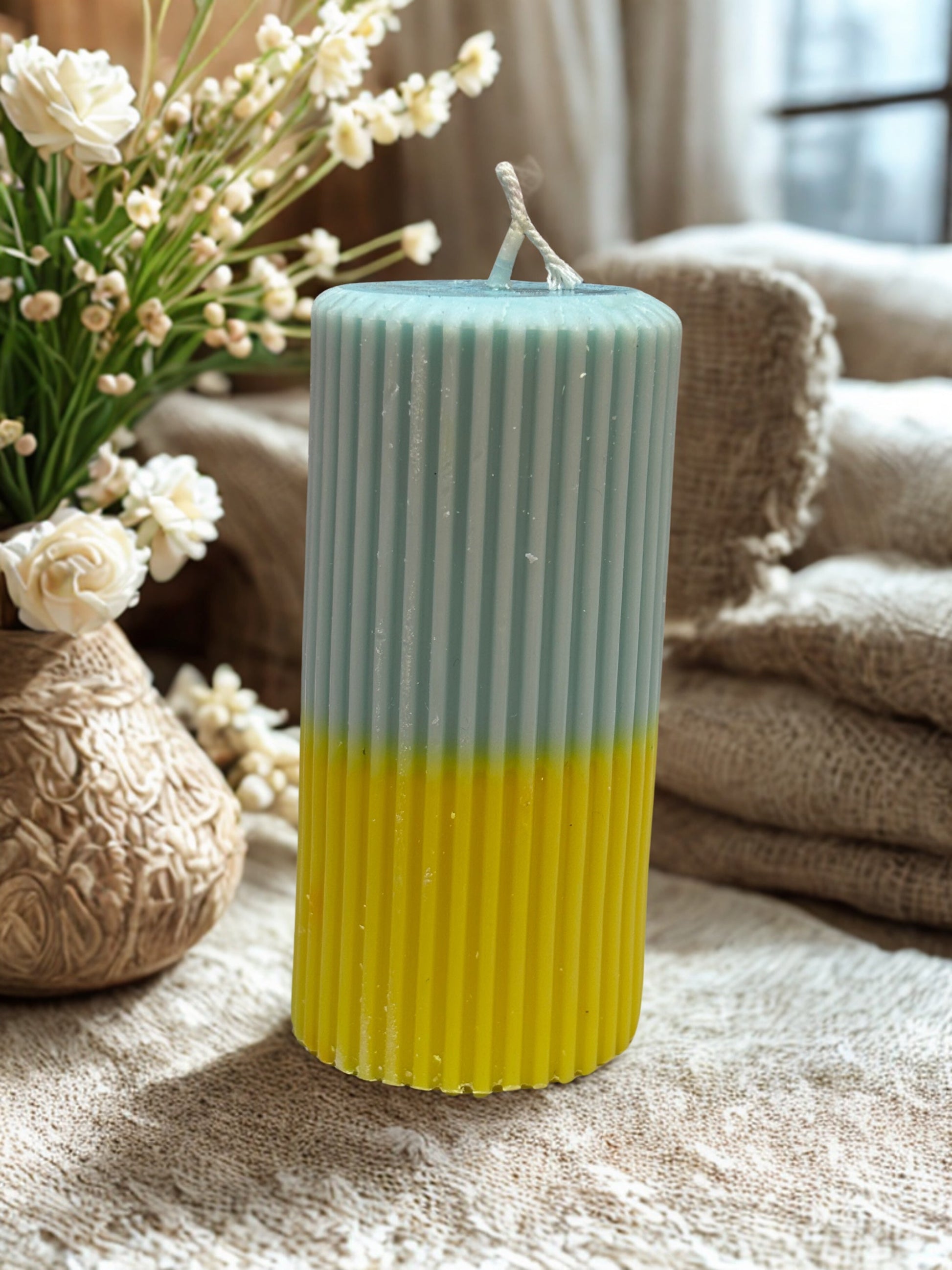 Pillar Candle Dual Color Thin Lines | Festive Gifting & Home Decor-Medium AuraTales
