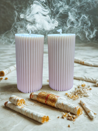 Pillar Candle Scented Candle Thin Ribbed- | Festive Gifting & Home Decor-Medium AuraTales