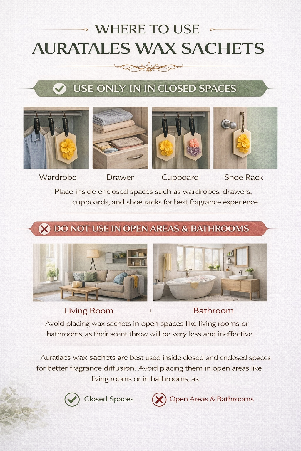 Air Freshener Mogra, Citrus, Linen & Rose Natural Scent for Wardrobes, Cupboards & ShoeRacks | Pack of 4